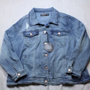 Dollhouse Denim Jacket Womens 3X Blue Jean Distressed Button Front Plus